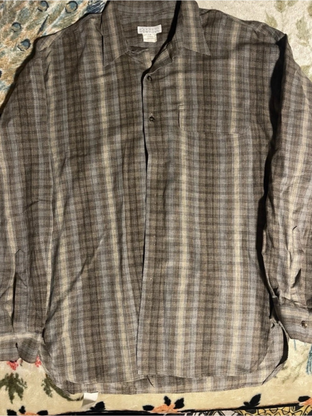 Barneys New York Brown and Gray Plaid Shirt